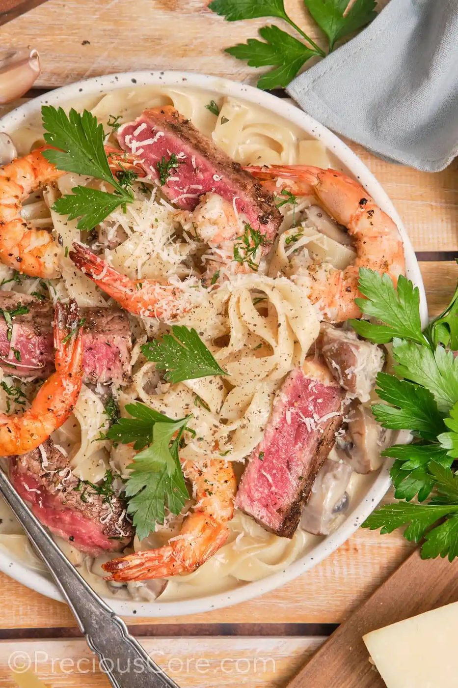 Steak and Shrimp Pasta